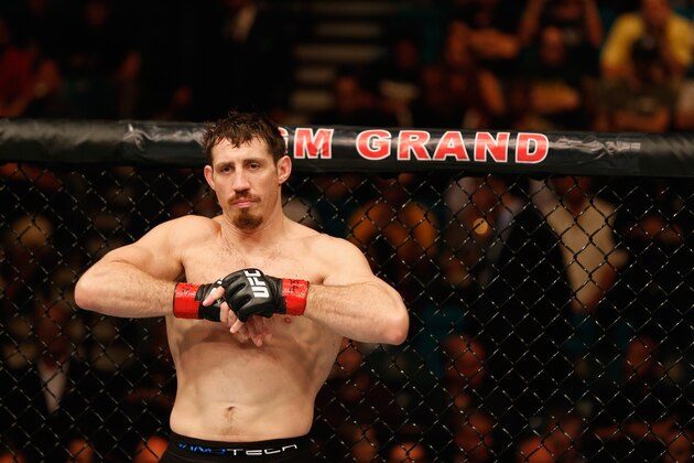 LAS VEGAS, NV - SEPTEMBER 27:  Tim Kennedy enters the Octagon for his fight with Yoel Romero in their middleweight fight during the UFC 178 event inside the MGM Grand Garden Arena on September 27, 2014 in Las Vegas, Nevada.  (Photo by Josh Hedges/Zuffa LLC/Zuffa LLC via Getty Images)