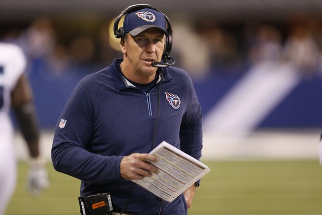 Tennessee Titans interim head coach Mike Mularkey looks on during the second half of an NFL football game against the Indianapolis Colts in Indianapolis, Sunday, Jan. 3, 2016. (AP Photo/AJ Mast)