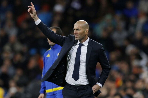 Real Madrid's new head coach Zinedine Zidane gives instructions from the side line during a Spanish La Liga soccer match between Real Madrid and Deportivo Coruna at the Santiago Bernabeu stadium in Madrid, Saturday, Jan. 9, 2016. (AP Photo/Francisco Seco)