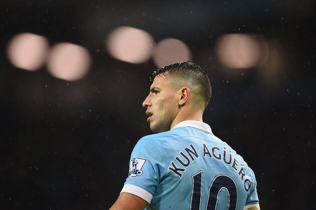 MANCHESTER, ENGLAND - JANUARY 13:  Sergio Aguero of Manchester City reacts during the Barclays Premier League match between Manchester City and Everton at the Etihad Stadium on January 13, 2016 in Manchester, England.  (Photo by Laurence Griffiths/Getty Images)