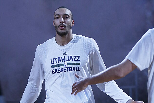 Utah Jazz center Rudy Gobert is introduced before an NBA basketball game against the Miami Heat Saturday, Jan. 9, 2016, in Salt Lake City. (AP Photo/George Frey)