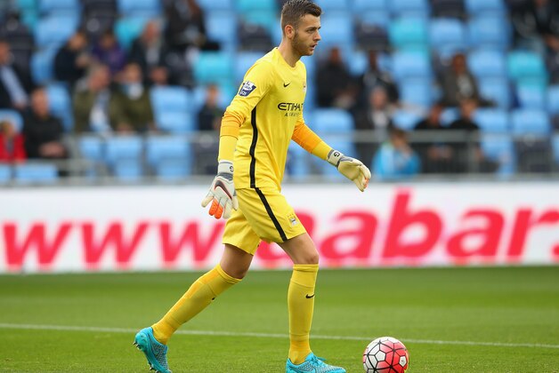 MANCHESTER, ENGLAND - AUGUST 14:  Angus Gunn of Manchester City U21 during the Barclays U21 Premier League match between Manchester City U21 and Tottenham Hotspur U21 at The Academy Stadium on August 14, 2015 in Manchester, England.  (Photo by Alex Livesey/Getty Images)