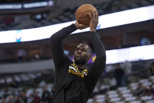 Jan 12, 2016; Dallas, TX, USA; Cleveland Cavaliers forward LeBron James (23) warms up before the game against the Dallas Mavericks at the American Airlines Center. Mandatory Credit: Jerome Miron-USA TODAY Sports