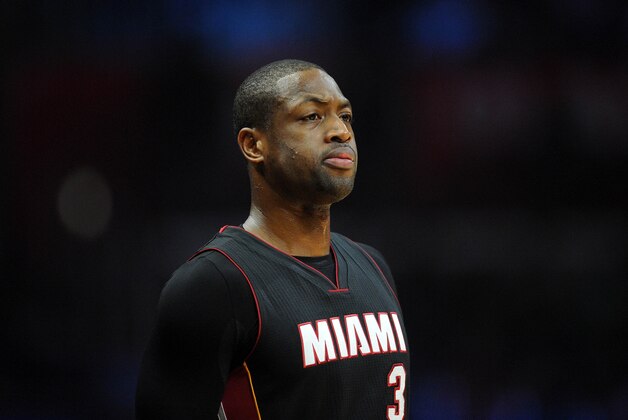 January 13, 2016; Los Angeles, CA, USA; Miami Heat guard Dwyane Wade (3) during a stoppage in play against Los Angeles Clippers in the first half at Staples Center. Mandatory Credit: Gary A. Vasquez-USA TODAY Sports