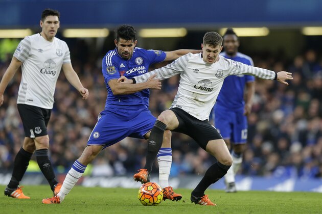 Chelsea's Diego Costa, left, competes for the ball with Everton's John Stones during the English Premier League soccer match between Chelsea and Everton at Stamford Bridge stadium in London, Saturday, Jan. 16, 2016. (AP Photo/Matt Dunham) Chelsea's Diego Costa, left, competes for the ball with Everton's John Stones during the English Premier League soccer match between Chelsea and Everton at Stamford Bridge stadium in London, Saturday, Jan. 16, 2016. (AP Photo/Matt Dunham)
