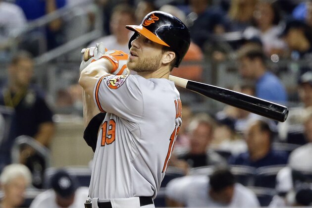 FILE - In this Sept. 8, 2015, file photo, Baltimore Orioles' Chris Davis hits a home run during the ninth inning of a baseball game against the New York Yankees in New York. The Orioles have withdrawn their multi-million dollar offer to free agent first baseman Chris Davis,  executive vice president Dan Duquette said Saturday, Dec. 12, 2015. (AP Photo/Frank Franklin II, File)