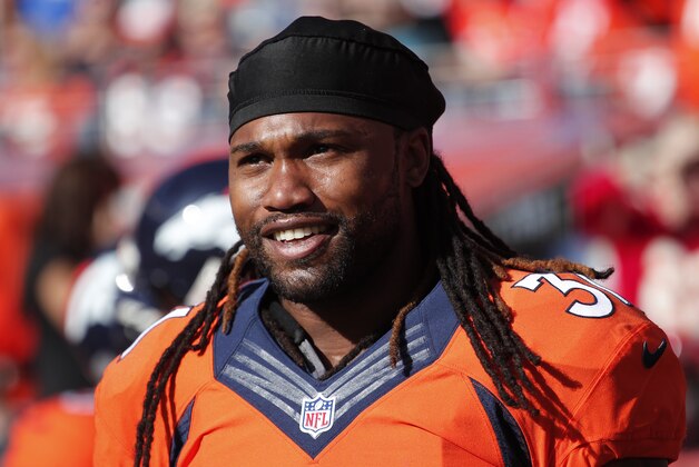 Denver Broncos strong safety Omar Bolden looks on prior to the start of an NFL football game between the Denver Broncos and the Kansas City Chiefs, Sunday, Nov. 15, 2015, in Denver. (AP Photo/Jack Dempsey)