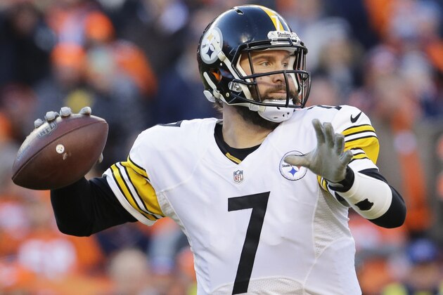 Pittsburgh Steelers quarterback Ben Roethlisberger passes against the Denver Broncos during the first half in an NFL football divisional playoff game, Sunday, Jan. 17, 2016, in Denver. (AP Photo/Joe Mahoney)