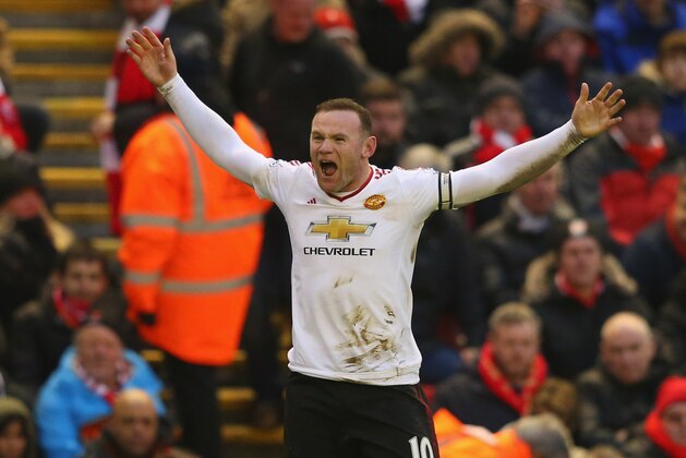 LIVERPOOL, ENGLAND - JANUARY 17:  Wayne Rooney of Manchester United celebrates after scoring the winning goal during the Barclays Premier League match between Liverpool and Manchester United at Anfield on January 17, 2016 in Liverpool, England.  (Photo by Alex Livesey/Getty Images)