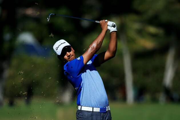 HONOLULU, HI - JANUARY 17:  Fabian Gomez of Argentina plays a shot on the eighth hole during the final round of the Sony Open In Hawaii at Waialae Country Club on January 17, 2016 in Honolulu, Hawaii.  (Photo by Tom Pennington/Getty Images)