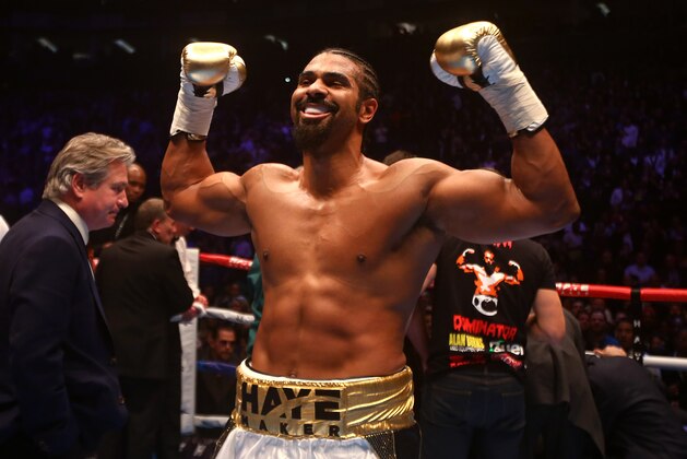 LONDON, ENGLAND - JANUARY 16: David Haye  of England celebrates after beating Mark De Mori of Australia during their International heavyweight contest at The O2 Arena on January 16, 2016 in London, England. (Photo by Charlie Crowhurst/Getty Images)
