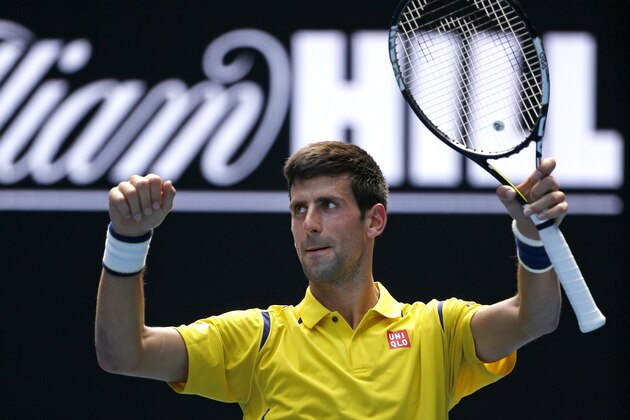 Novak Djokovic of Serbia celebrates after defeating Chung Hyeon of South Korea during their first round match at the Australian Open tennis championships in Melbourne, Australia, Monday, Jan. 18, 2016.(AP Photo/Vincent Thian) Novak Djokovic of Serbia celebrates after defeating Chung Hyeon of South Korea during their first round match at the Australian Open tennis championships in Melbourne, Australia, Monday, Jan. 18, 2016.(AP Photo/Vincent Thian)