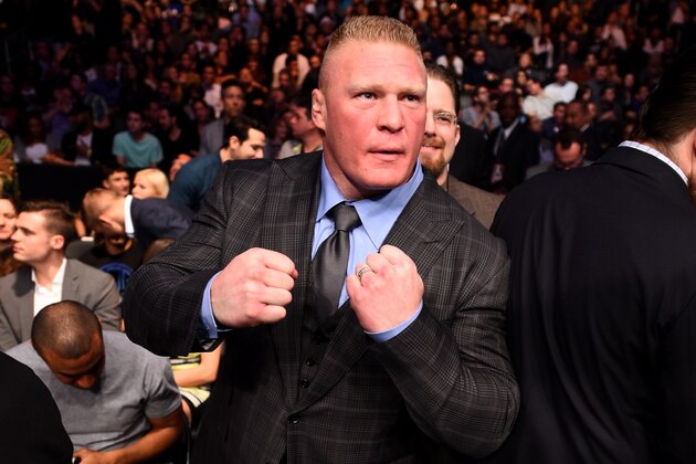 LOS ANGELES, CA - FEBRUARY 28:  Former UFC Heavyweight Champion Brock Lesnar in attendance during the UFC 184 event at Staples Center on February 28, 2015 in Los Angeles, California.  (Photo by Jeff Bottari/Zuffa LLC/Zuffa LLC via Getty Images)