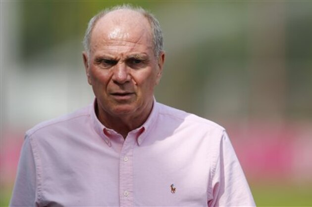 FILE - In this May 11, 2015 file picture former FC Bayern Munich president Uli Hoeness  pictured at  the training area in  Munich, Germany. Uli Hoeness has asked for early release from prison and could be a free man in March if his plea is accepted. Hoeness has been serving a 42-month prison term for tax evasion since mid-2014. He was convicted in March 2014 of avoiding taxes on at least 28.5 million euros ($31 million). Hoeness has been spending his sentence outside the prison, working in Bayern's youth department since the start of the year.  (AP Photo/Matthias Schrader,file)