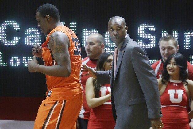Oregon State forward Jarmal Reid (32) walks off the court after being ejected for tripping a referee during the second half of an NCAA college basketball game Sunday, Jan. 17, 2016, in Salt Lake City. Utah won 59-53. (AP Photo/Rick Bowmer)