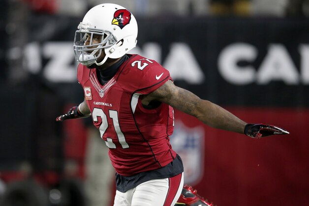 Arizona Cardinals cornerback Patrick Peterson (21) runs onto the field prior to an NFL divisional playoff football game against the Green Bay Packers, Saturday, Jan. 16, 2016, in Glendale, Ariz. (AP Photo/Rick Scuteri)
