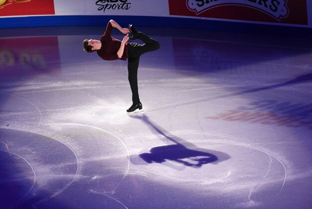 Jan 25, 2015; Greensboro, NC, USA; Joshua Farris in the skating spectacular exhibition program in the U.S. Figure Skating Championship at Greensboro Coliseum. Mandatory Credit: Evan Pike-USA TODAY Sports