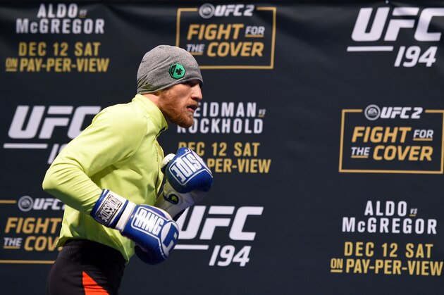 LAS VEGAS, NV - DECEMBER 10:   Conor McGregor of Ireland works out for fans and media during the UFC 194 open workouts inside MGM Grand Garden Arena on December 10, 2015 in Las Vegas, Nevada.  (Photo by Josh Hedges/Zuffa LLC/Zuffa LLC via Getty Images)