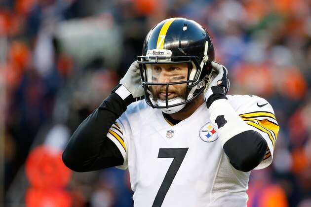 DENVER, CO - JANUARY 17:  Ben Roethlisberger #7 of the Pittsburgh Steelers  walks off the field during the AFC Divisional Playoff Game against the Denver Broncos at Sports Authority Field at Mile High on January 17, 2016 in Denver, Colorado.  (Photo by Sean M. Haffey/Getty Images)