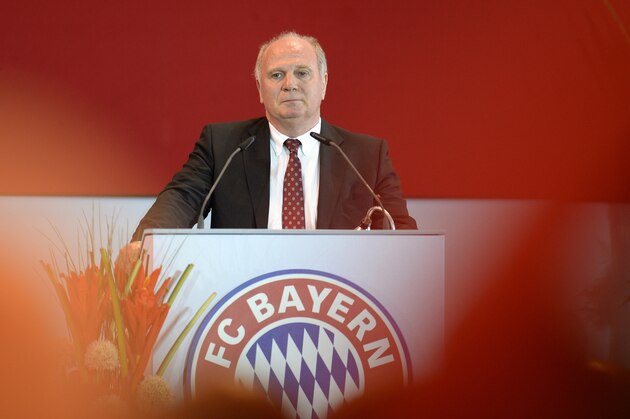 Former Bayern Munich's President Uli Hoeness addresses the annual general meeting of FC Bayern Munich in Munich, southern Germany, on May 2, 2014. Uli Hoeness was sentenced to three and a half years in jail for evading millions in taxes. AFP PHOTO/CHRISTOF STACHE        (Photo credit should read CHRISTOF STACHE/AFP/Getty Images)