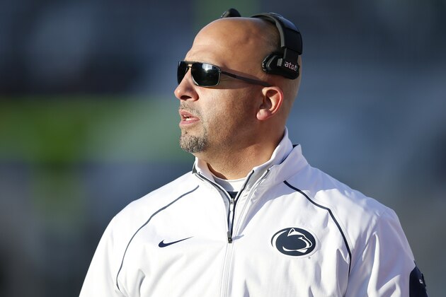 EAST LANSING, MI - NOVEMBER 28: Head coach James Franklin of the Penn State Nittany Lions looks on against the Michigan State Spartans during the game at Spartan Stadium on November 28, 2015 in East Lansing, Michigan. Michigan State defeated Penn State 55-16. (Photo by Joe Robbins/Getty Images)