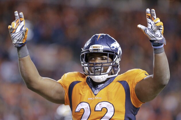 Denver Broncos running back C.J. Anderson celebrates after scoring during the second half in an NFL football divisional playoff game against the Pittsburgh Steelers, Sunday, Jan. 17, 2016, in Denver. (AP Photo/Joe Mahoney)