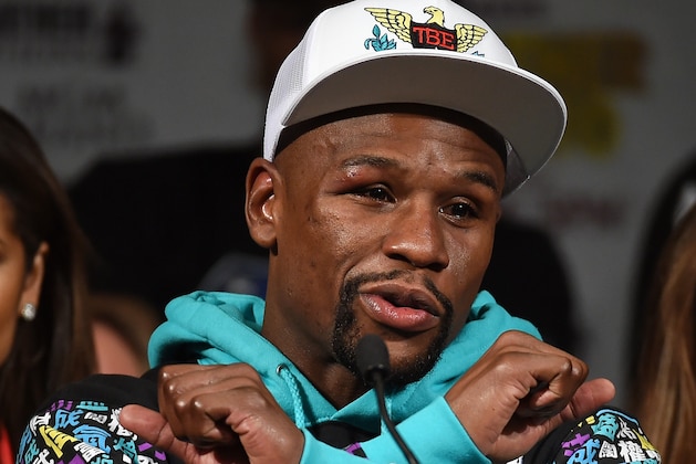 LAS VEGAS, NV - SEPTEMBER 12:  Floyd Mayweather Jr. speaks during a post-fight news conference at MGM Grand Hotel & Casino after he retained his WBC/WBA welterweight titles in a unanimous-decision victory over Andre Berto on September 12, 2015 in Las Vegas, Nevada.  (Photo by Ethan Miller/Getty Images)