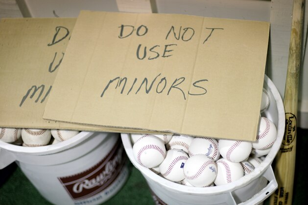 Buckets of baseballs sit off limits to minor league players attending a rookie development camp at the home of the Atlanta Braves at Turner Field, Tuesday, Jan. 18, 2011, in Atlanta. For 26 top Atlanta Braves minor league players, a new rookie development camp that opened on Tuesday is designed to give the young players their first taste of big league life so they'll feel more comfortable if they're called up to Atlanta. (AP Photo/David Goldman)