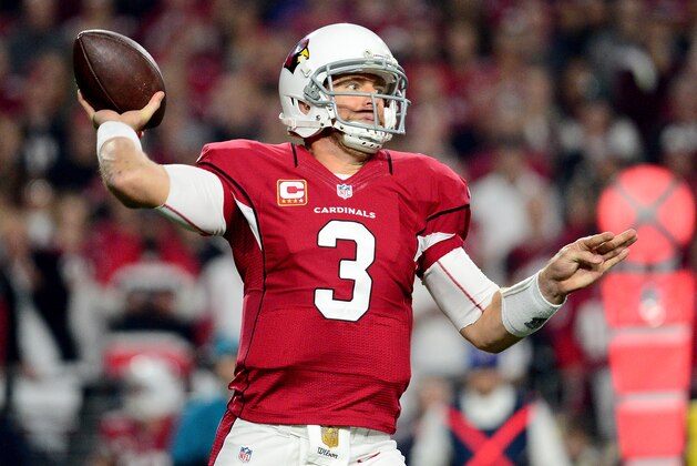 GLENDALE, AZ - JANUARY 16:  Quarterback Carson Palmer #3 of the Arizona Cardinals looks to pass in the first quarter against the Green Bay Packers in the NFC Divisional Playoff Game at University of Phoenix Stadium on January 16, 2016 in Glendale, Arizona.  (Photo by Jennifer Stewart/Getty Images)