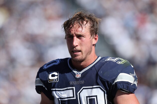 SAN DIEGO, CA - SEPTEMBER 29:  Middle linebacker Sean Lee #50 of the Dallas Cowboys looks on against the San Diego Chargers at Qualcomm Stadium on September 29, 2013 in San Diego, California.  (Photo by Jeff Gross/Getty Images)
