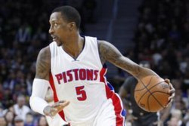 Jan 16, 2016; Auburn Hills, MI, USA; Detroit Pistons guard Kentavious Caldwell-Pope (5) dribbles the ball up the court during the first quarter against the Golden State Warriors at The Palace of Auburn Hills. The Pistons won 113-95. Mandatory Credit: Raj Mehta-USA TODAY Sports