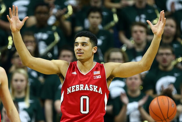Jan 20, 2016; East Lansing, MI, USA; Nebraska Cornhuskers guard Tai Webster (0) reacts to a play during the 1st half of a game against the Michigan State Spartans  at Jack Breslin Student Events Center. Mandatory Credit: Mike Carter-USA TODAY Sports