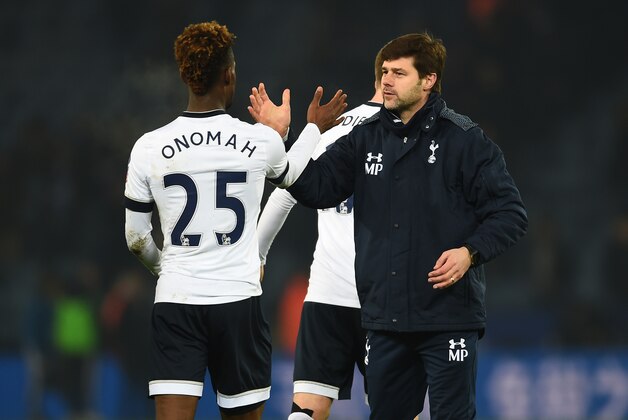 LEICESTER, ENGLAND - JANUARY 20:  Joshua Onomah of Spurs and Mauricio Pochettino the manager of Spurs celebrate following their team's 2-0 victory during the Emirates FA Cup Third Round Replay match between Leicester City and Tottenham Hotspur at The King Power Stadium on January 20, 2016 in Leicester, England.  (Photo by Laurence Griffiths/Getty Images)