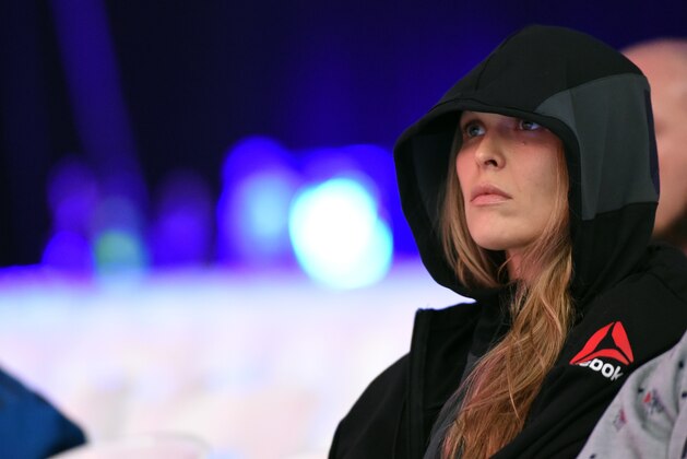 MELBOURNE, AUSTRALIA - NOVEMBER 14:  Ronda Rousey waits backstage during the UFC 193 weigh-in at Etihad Stadium on November 14, 2015 in Melbourne, Australia. (Photo by Mike Roach/Zuffa LLC/Zuffa LLC via Getty Images)