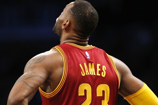 Cleveland Cavaliers forward LeBron James (23) looks at a video replay on a giant screen suspended from the ceiling in the second half of an NBA basketball game against the Brooklyn Nets, Wednesday, Jan. 20, 2016, in New York. The Cavaliers defeated the Nets 91-78. (AP Photo/Kathy Willens) Cleveland Cavaliers forward LeBron James (23) looks at a video replay on a giant screen suspended from the ceiling in the second half of an NBA basketball game against the Brooklyn Nets, Wednesday, Jan. 20, 2016, in New York. The Cavaliers defeated the Nets 91-78. (AP Photo/Kathy Willens)