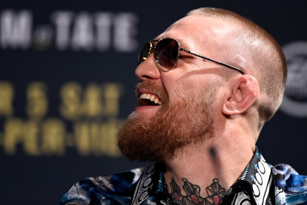 LAS VEGAS, NV - JANUARY 20:  UFC featherweight champion and lightweight challenger Conor McGregor of Ireland interacts with the media during the UFC 197 on-sale press conference event inside MGM Grand Hotel & Casino on January 20, 2016 in Las Vegas, Nevada. (Photo by Jeff Bottari/Zuffa LLC/Zuffa LLC via Getty Images)