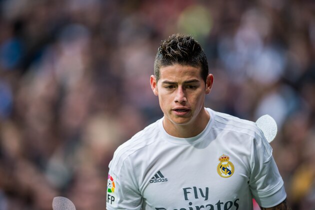 MADRID, SPAIN - DECEMBER 30:  James Rodriguez of Real Madrid CF looks on during the Real Madrid CF vs Real Sociedad as part of the Liga BBVA 2015-2016 at Estadio Santiago Bernabeu on December 30, 2015 in Madrid, Spain.  (Photo by Aitor Alcalde/Power Sport Images/Getty Images)