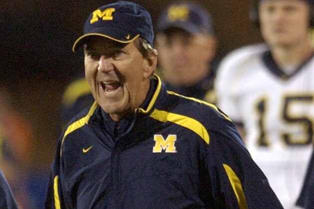 Michigan head coach Lloyd Carr shouts out instructions to his team during the college football game against Illinois in Champaign, Ill., Saturday, Oct. 20, 2007. In his 13 seasons as head coach, Carr has emphasized the need for his players to be ready when called upon. (AP Photo/Holly Hart)
