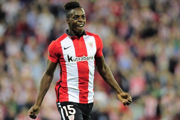 Athletic Bilbao's forward Inaki Williams Arthuer celebrates after scoring during the UEFA Europa League group L football match Athletic Club Bilbao vs FK Partizan at the San Mames stadium in Bilbao on November 5, 2015.   AFP PHOTO/ ANDER GILLENEA        (Photo credit should read ANDER GILLENEA/AFP/Getty Images)
