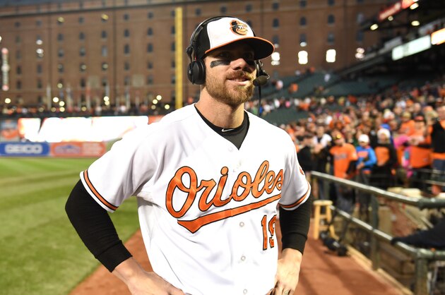 BALTIMORE, MD - OCTOBER 04:  Chris Davis #19 of the Baltimore Orioles does an interview after a baseball game against the New York Yankees at Oriole Park at Camden Yards on October 4, 2015 in Baltimore, Maryland.  The Orioles won 9-4.  (Photo by Mitchell Layton/Getty Images)