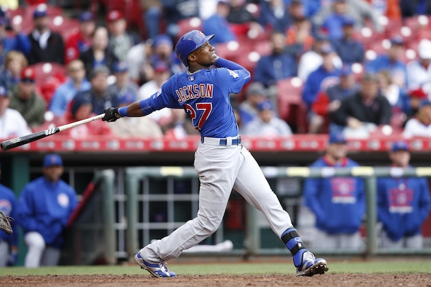 CINCINNATI, OH - OCTOBER 1: Austin Jackson #27 of the Chicago Cubs bats against the Cincinnati Reds during a game at Great American Ball Park on October 1, 2015 in Cincinnati, Ohio. The Cubs defeated the Reds 5-3. (Photo by Joe Robbins/Getty Images)