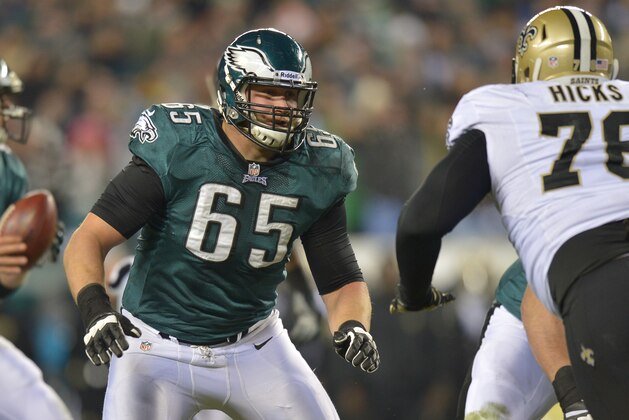 PHILADELPHIA, PA - JANUARY 04: Lane Johnson #65 of the Philadelphia Eagles blocks against the New Orleans Saints at Lincoln Financial Field on January 4, 2014 in Philadelphia, Pennsylvania. The Saints won 26-24. (Photo by Drew Hallowell/Philadelphia Eagles/Getty Images)