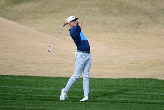 Jan 22, 2016; La Quinta, CA, USA; Jamie Lovemark hits a shot from the rough on the 11th hole during the second round of the CareerBuilder Challenge on the Jack Nicklaus tournament course at PGA West. Mandatory Credit: Joe Camporeale-USA TODAY Sports