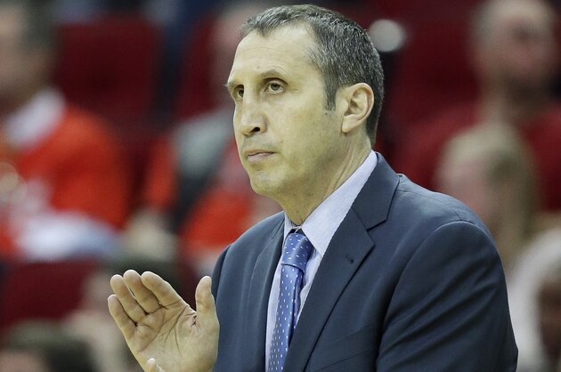 Cleveland Cavaliers head coach David Blatt cheers on his players in the second half of an NBA basketball game against the Houston Rockets Friday, Jan. 15, 2016, in Houston. Cleveland won 91-77. (AP Photo/Pat Sullivan)