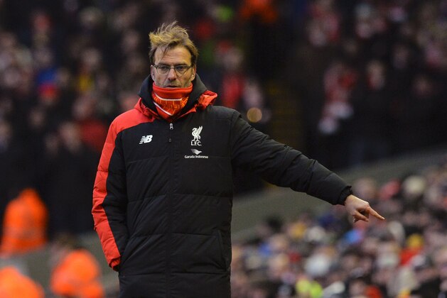 Liverpool's German manager Jurgen Klopp gestures on the touchline during the English Premier League football match between Liverpool and Manchester United at Anfield in Liverpool, northwest England, on January 17, 2016.  AFP PHOTO / PAUL ELLIS

RESTRICTED TO EDITORIAL USE. No use with unauthorized audio, video, data, fixture lists, club/league logos or 'live' services. Online in-match use limited to 75 images, no video emulation. No use in betting, games or single club/league/player publications. / AFP / PAUL ELLIS        (Photo credit should read PAUL ELLIS/AFP/Getty Images)