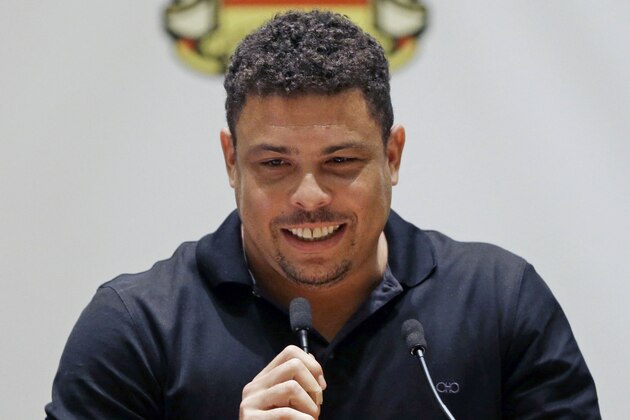 Three-time FIFA player of the year Ronaldo Luís Nazário de Lima talks about his new role as part owner of the Fort Lauderdale Strikers during a news conference Wednesday, Jan. 14, 2015, in Hollywood, Fla. Ronaldo, also said, he will attempt to make a playing comeback this spring with the Fort Lauderdale Strikers of the second-tier North American Soccer League.(AP Photo/Alan Diaz)