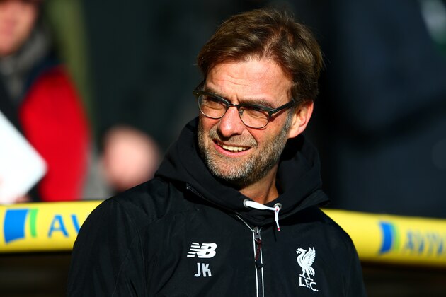NORWICH, ENGLAND - JANUARY 23:  Jurgen Klopp, manager of Liverpool looks on prior to the Barclays Premier League match between Norwich City and Liverpool at Carrow Road on January 23, 2016 in Norwich, England.  (Photo by Clive Mason/Getty Images)