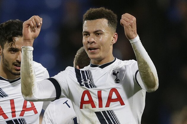Tottenham’s Dele Alli celebrates after the English Premier League soccer match between Crystal Palace and Tottenham Hotspur at Selhurst Park in London, Saturday Jan. 23, 2016. (AP Photo/Tim Ireland)