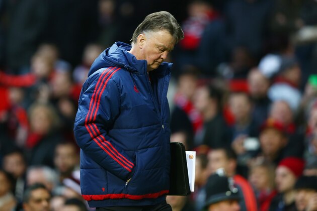 MANCHESTER, ENGLAND - JANUARY 23:  Louis van Gaal Manager of Manchester United leaves the pitch at the half time during the Barclays Premier League match between Manchester United and Southampton at Old Trafford on January 23, 2016 in Manchester, England.  (Photo by Clive Brunskill/Getty Images)