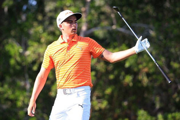 ABU DHABI, UNITED ARAB EMIRATES - JANUARY 24:  Rickie Fowler of the United States reacts on the 12th tee during round four of the Abu Dhabi HSBC Golf Championship at the Abu Dhabi Golf Club on January 24, 2016 in Abu Dhabi, United Arab Emirates.  (Photo by Matthew Lewis/Getty Images)